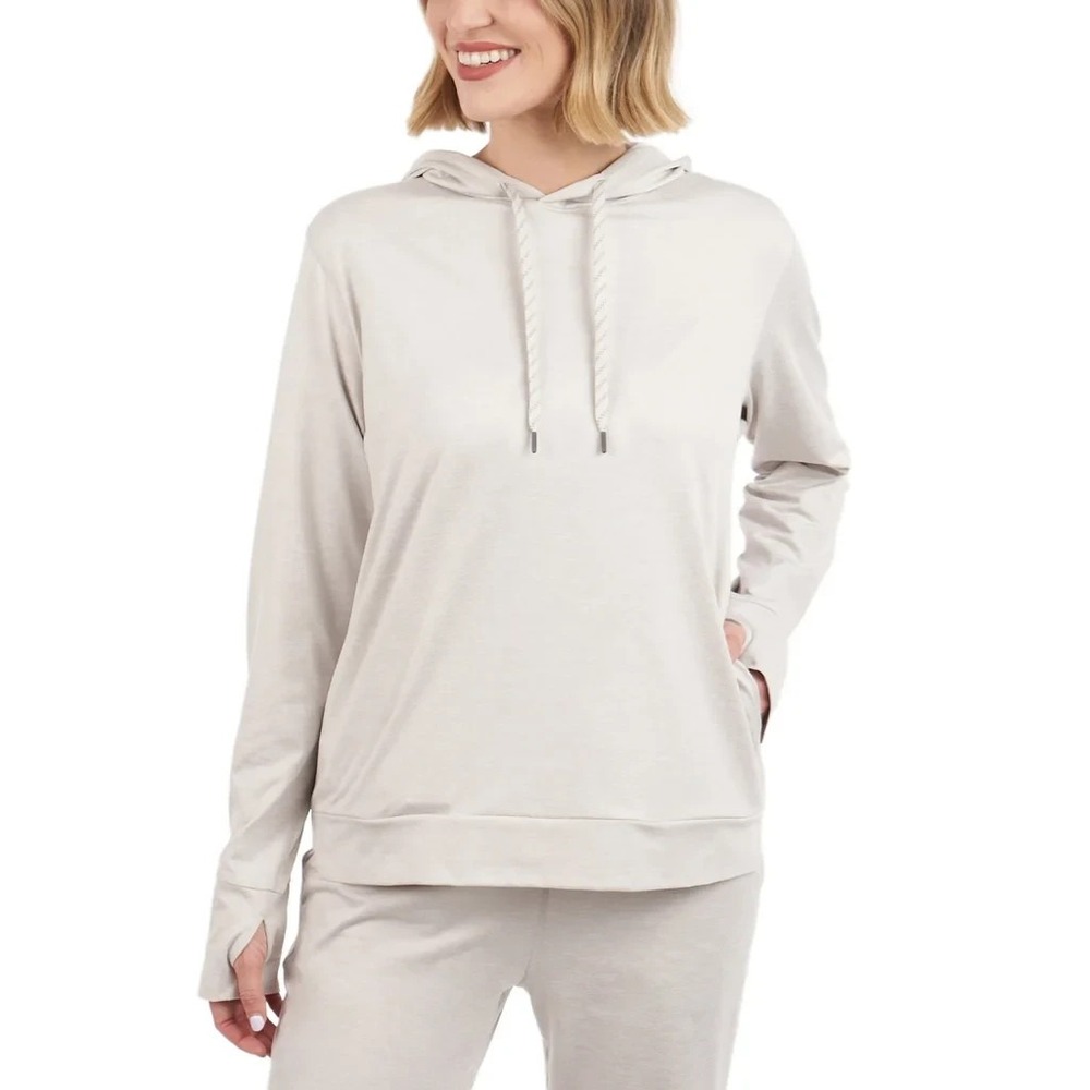 Kirkland Signature Womens Lightweight Hoodie Cream Pullover Activewear Large NWT